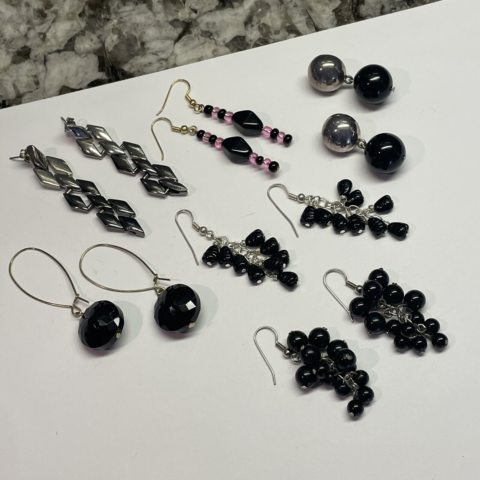 Lot Of 6 Costume Earrings Dangle Drop Pierced Variety Some Beaded / Mostly Black