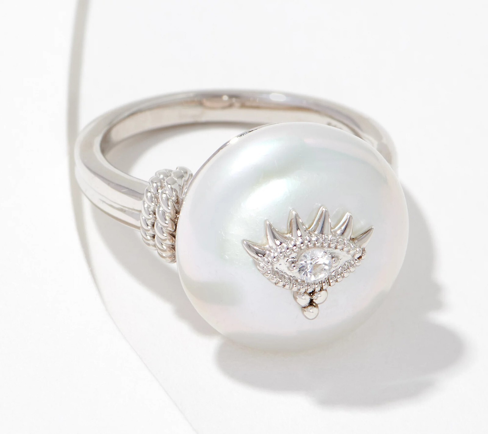 Judith Ripka Sterling Silver CLEO Coin Pearl Lucky Ring for Women
