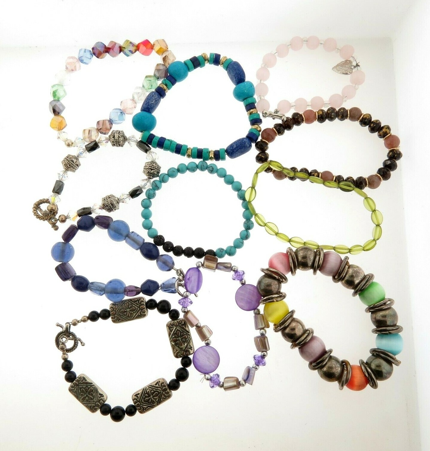 11 Bracelet in Gemstone and Crystal Glass 7 to 7.5″