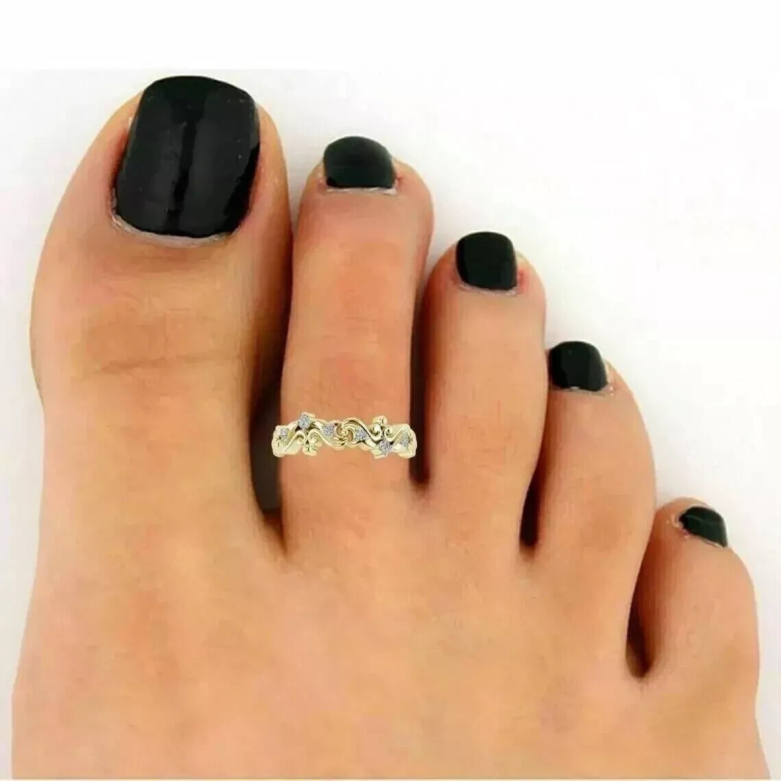 0.15 Ct Round Cut Simulated Diamond 14k Yellow Gold Plated Adjustable Toe Ring
