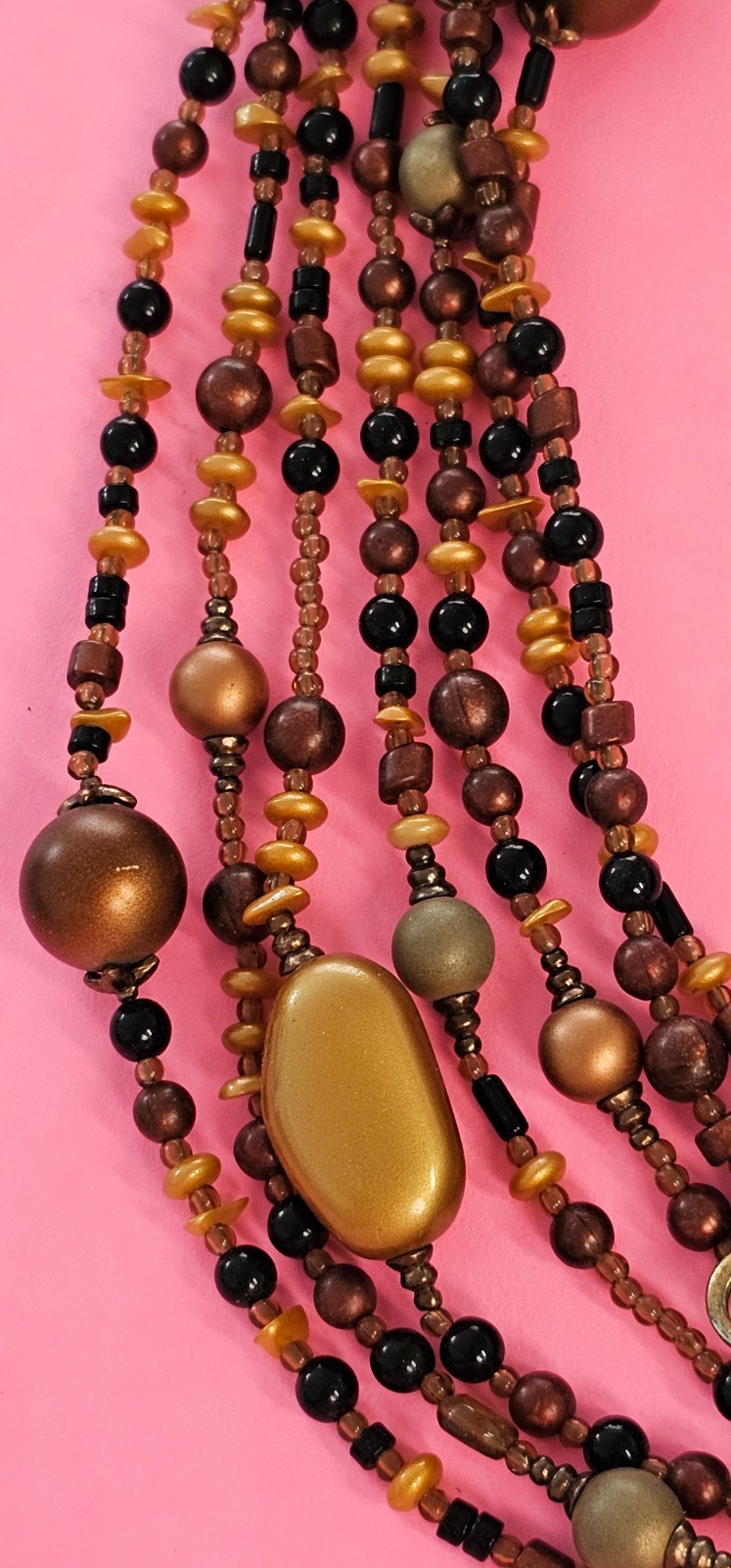 CHICOS 7 strand necklace brown gold beads 21” plus 4 1/2” chain
