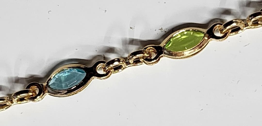 Ankle Bracelet Gold Filled with Colored Stones 9.75 inches Long new # 150
