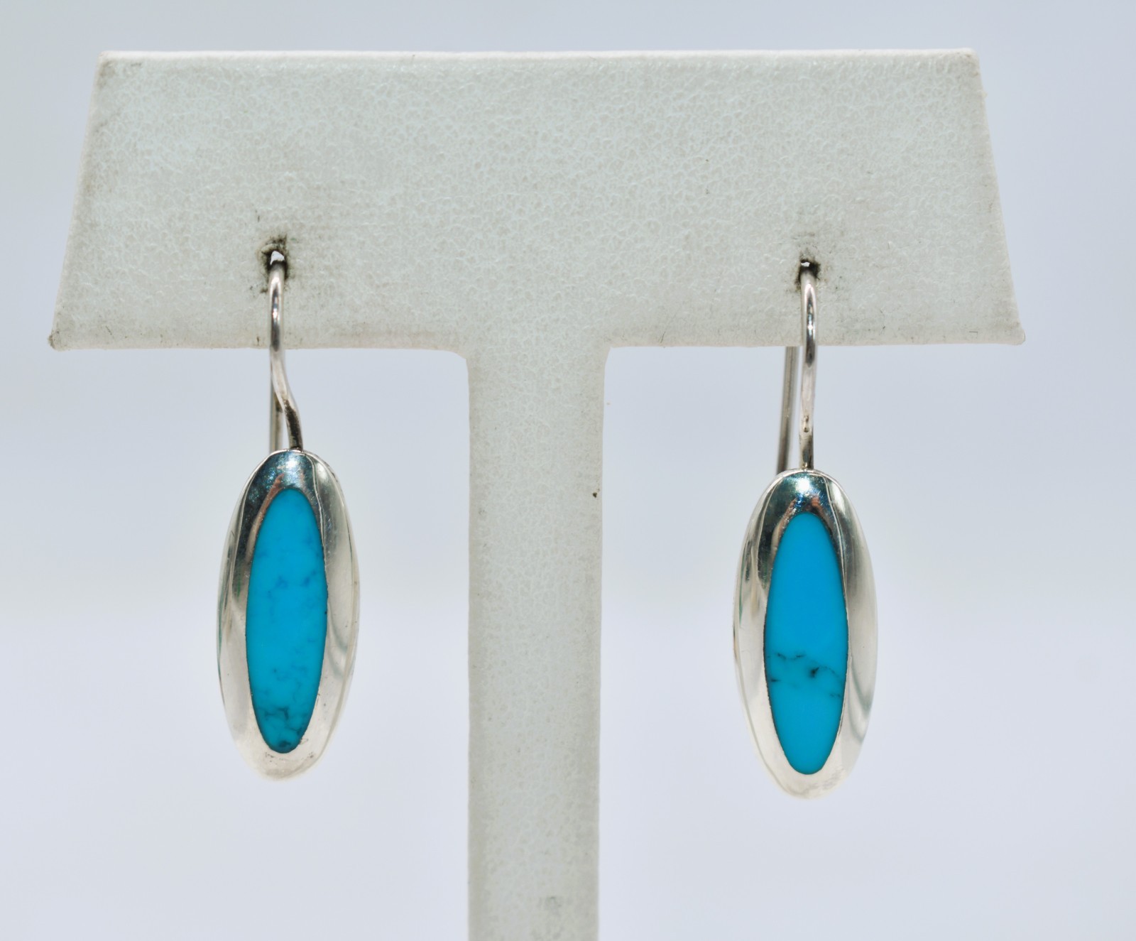 Simulated Turquoise Sterling Silver Dangle/Drop Earrings 1-1/4 inch