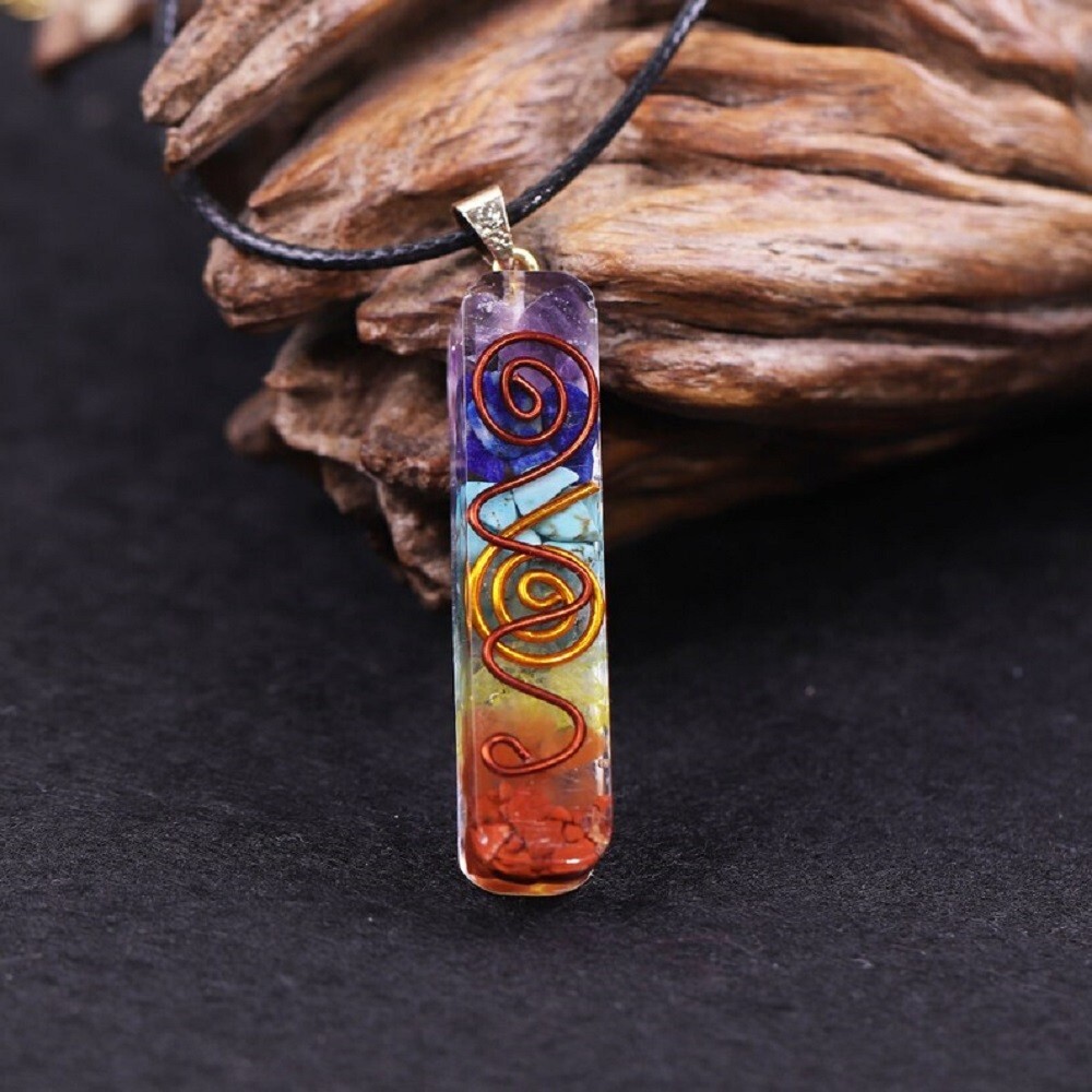 Natural Stone Orgonite Pendant 7 Chakra Healing Stone Reiki Unisex Necklace