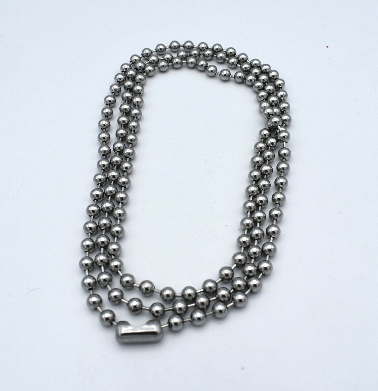 40 INCH 6MM STAINLESS STEEL SILVER BALL CHAIN WITH A STANDARD MILITARY CLASP