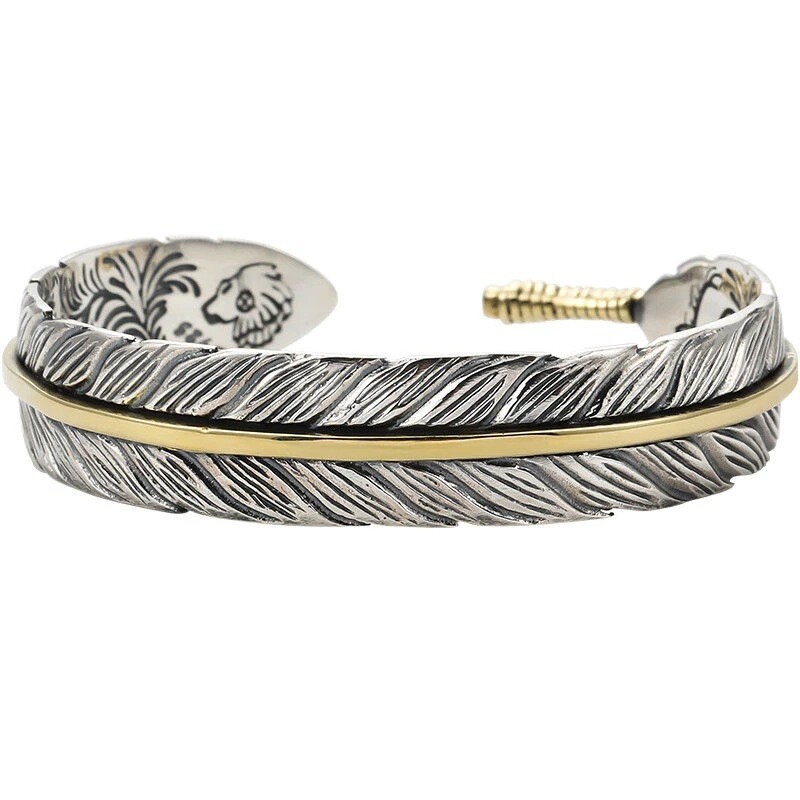 Men’s Silver Feather Adjustable Bangle Cuff Bracelet Fashion Retro Jewelry USA