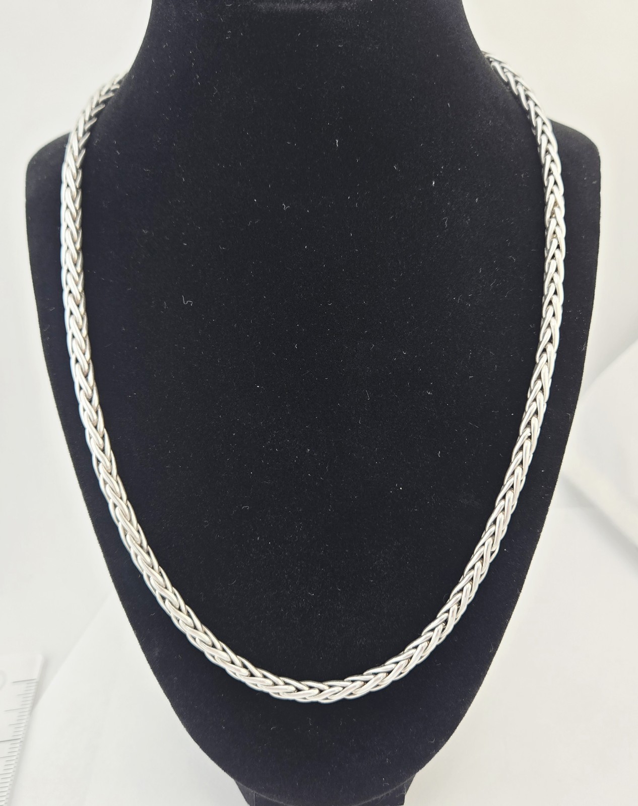 Vintage Sterling Silver Wheat Spiga Braided Chain Necklace 21″ 53g Heavy
