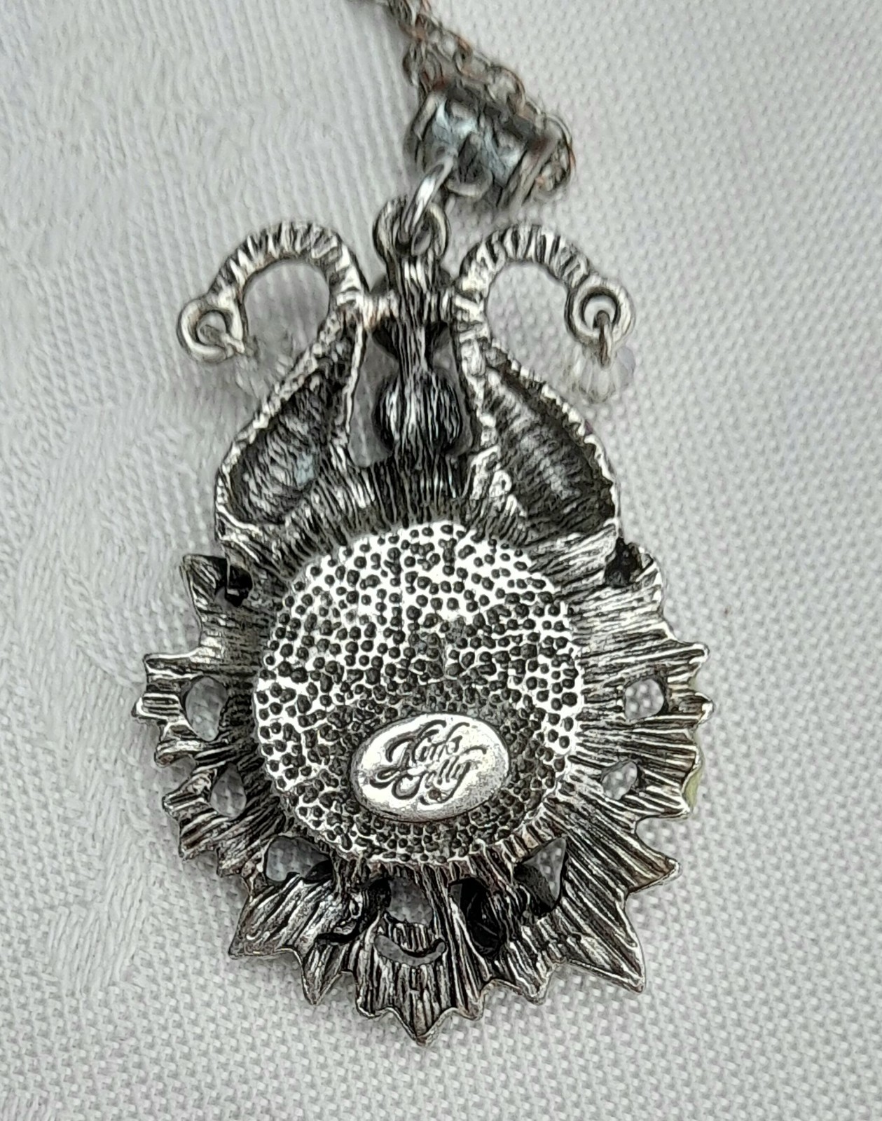 Kirks Folly Sea view Moon Face pendant necklace enamelled with ab stones signed