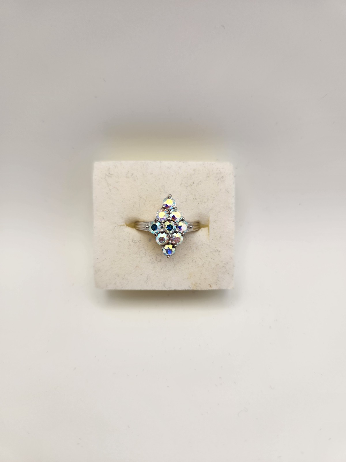 Swarovski Aurora Borealis Crystal Stone Ring Size 7 Platinum Plated
