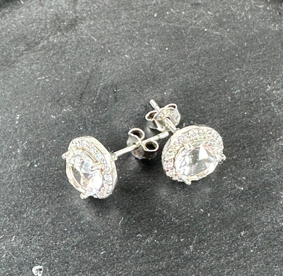 Sterling and Cubic Zirconia ATI 7.8 mm Round Earrings Stud Solitaire and Cluster