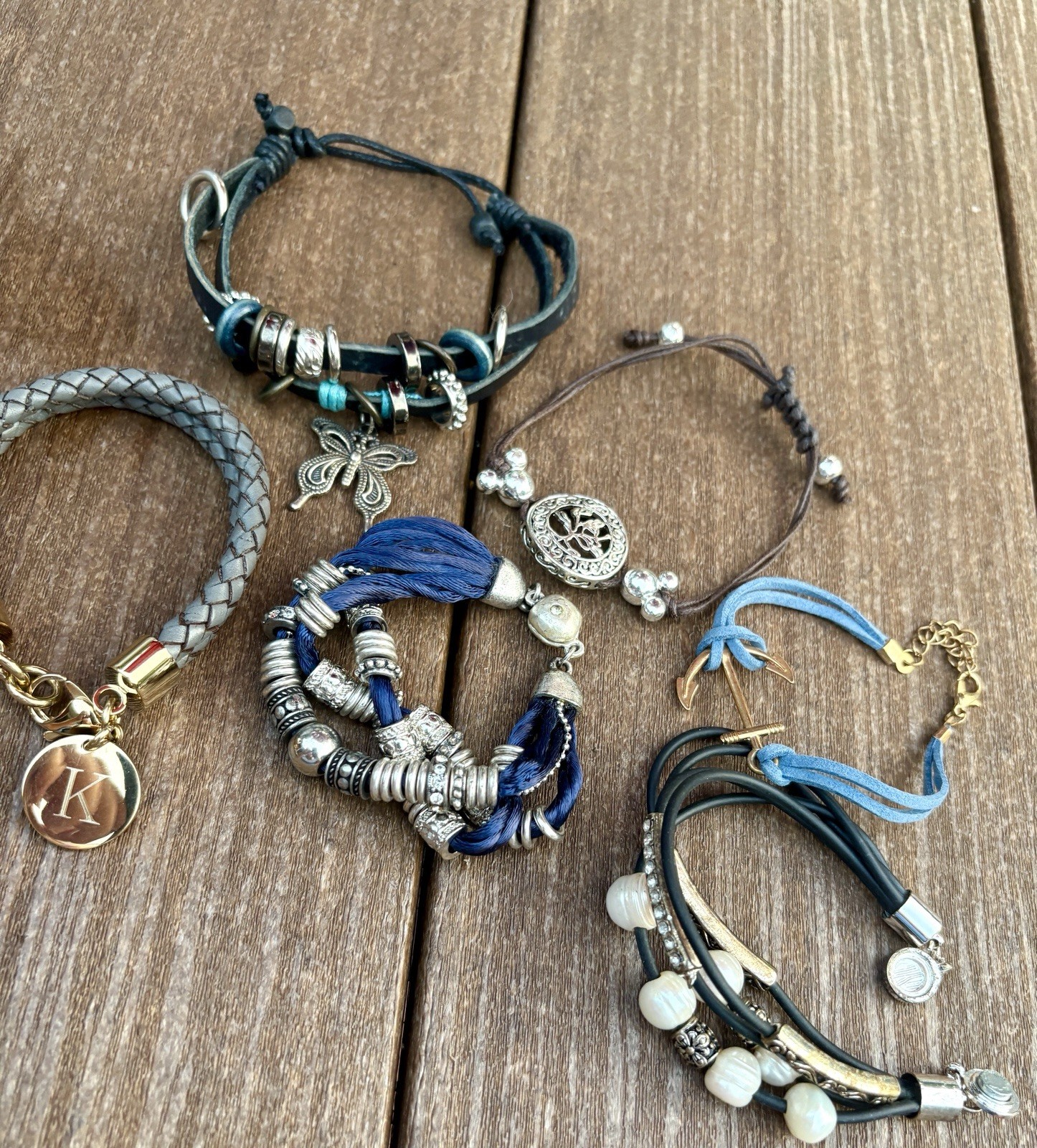 6 Pc Boho Tribal Leather Bracelet Lot Woven Hemp Wood Bead Stacked Men’s Women’s