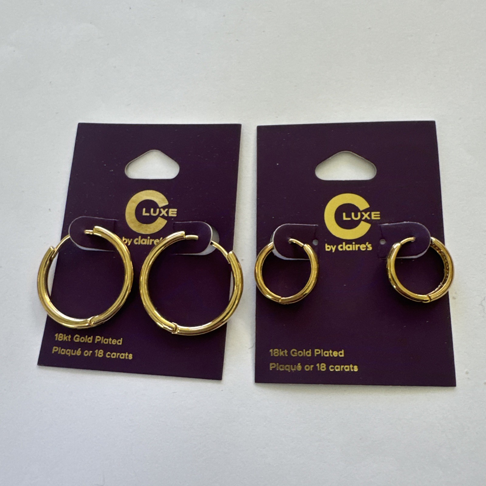 C Luxe By Claire’s 18k Gold Plated Hoop Gold Lot 2 Earrings NEW Clicker
