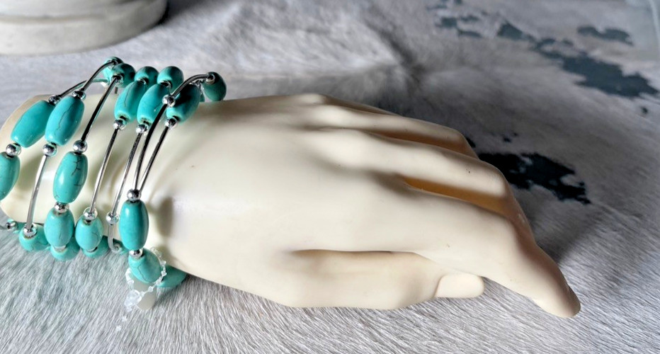 Western Womens Bracelet 52 x 1/4 in Turquoise Spiral Wrap Cuff Cowboy Adjust