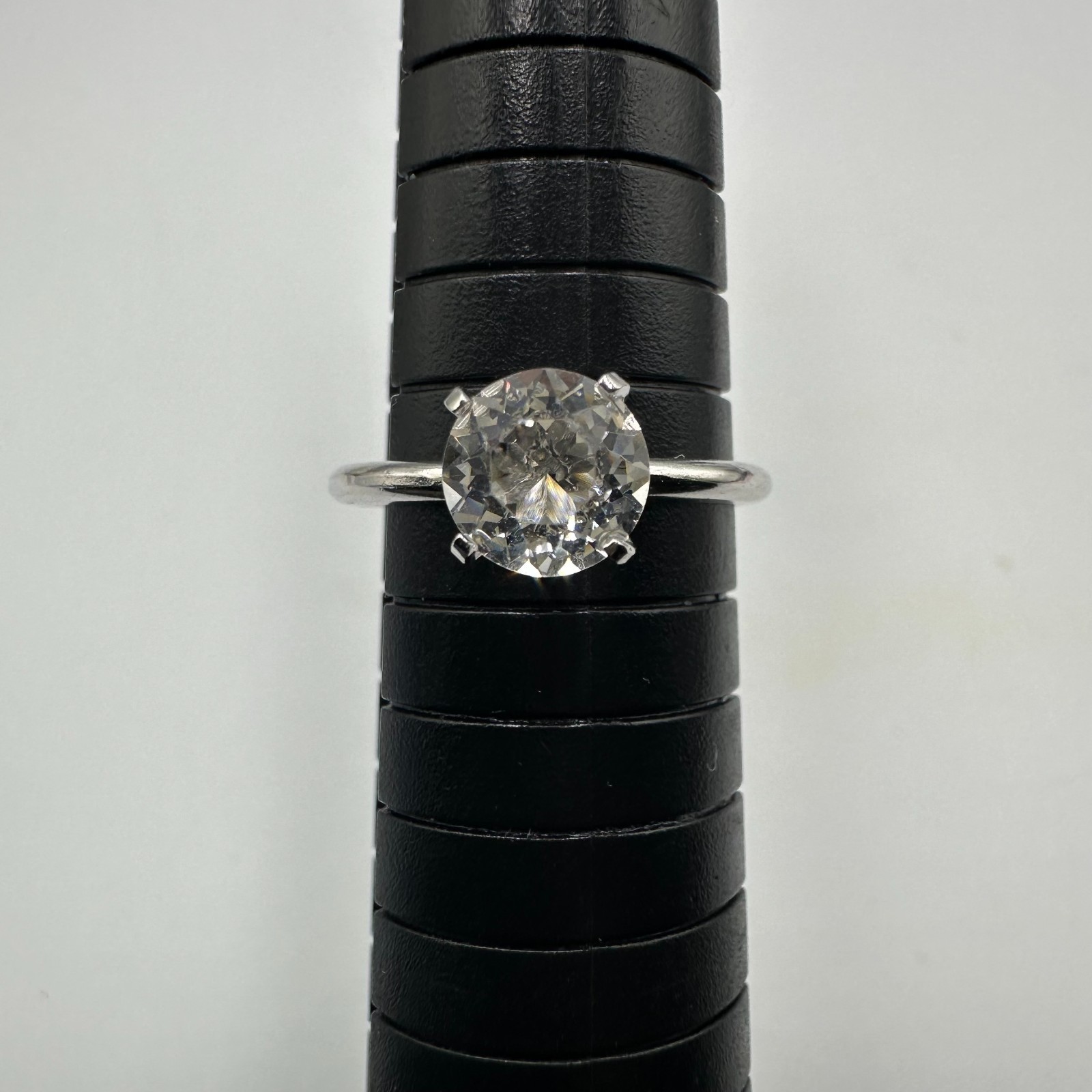 Engagement Ring Size 8 Silver Tone Clear Round Solitaire Promise Wedding
