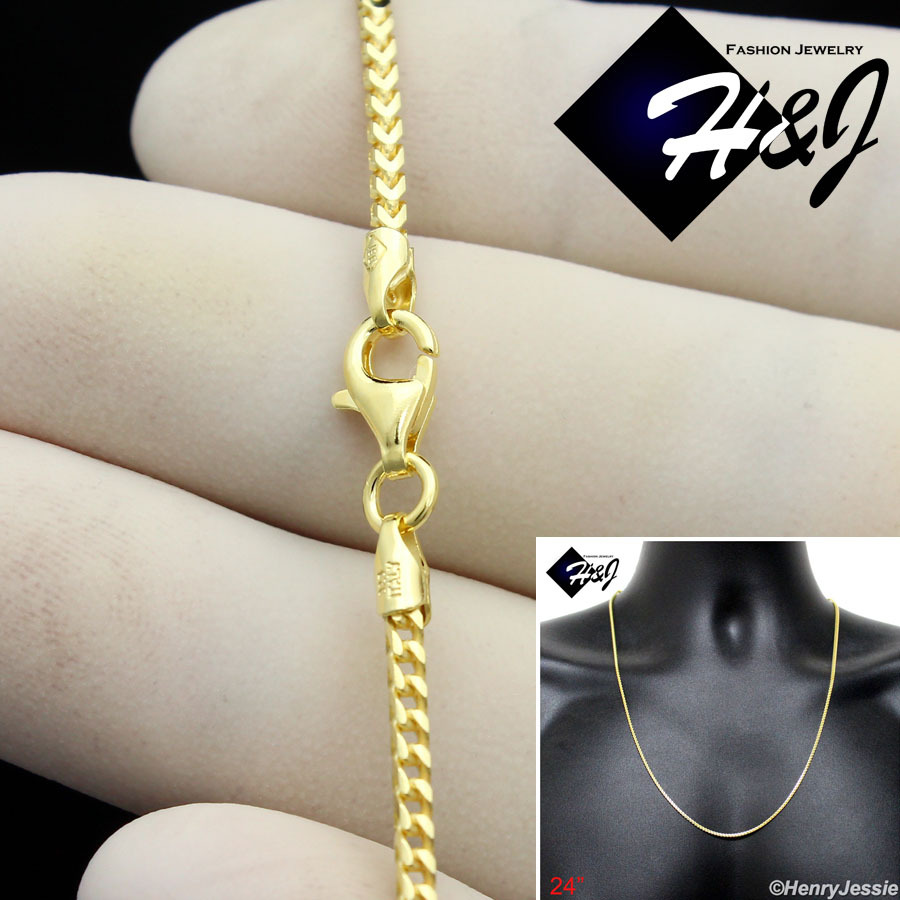 24″MEN 925 STERLING SILVER 2.5MM GOLD PLATED FRANCO BOX CURB LINK NECKLACE*SN6