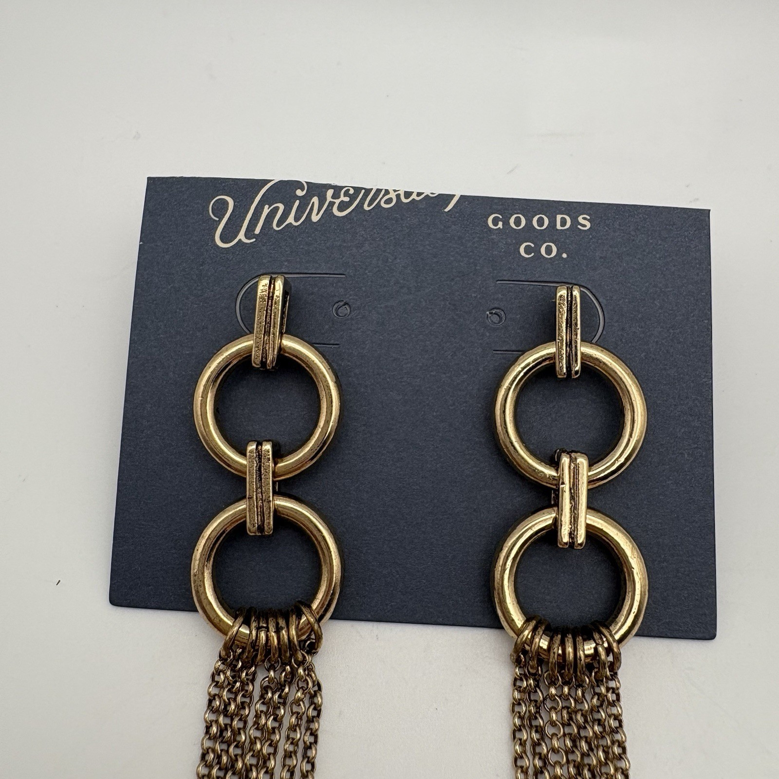 Gold Tone Circle Link Fringe Drop Earrings Universal Thread Target New