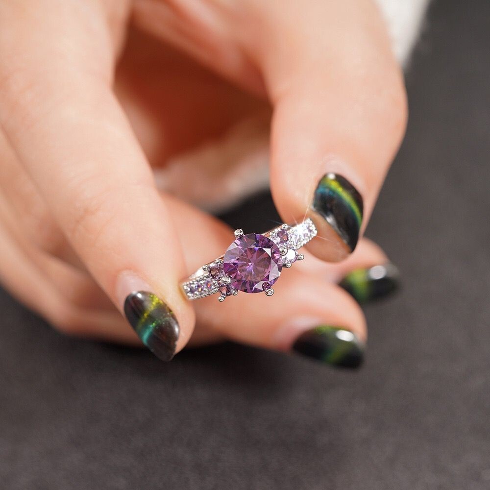 Women White Gold Plated Purple CZ Sparkling Band Ring Wedding Engagement