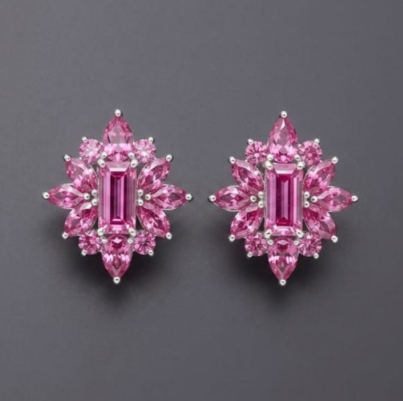 2ct Emerald Cut Simulated Pink Sapphite Tiny Stud Earrings 14K White Gold Plated