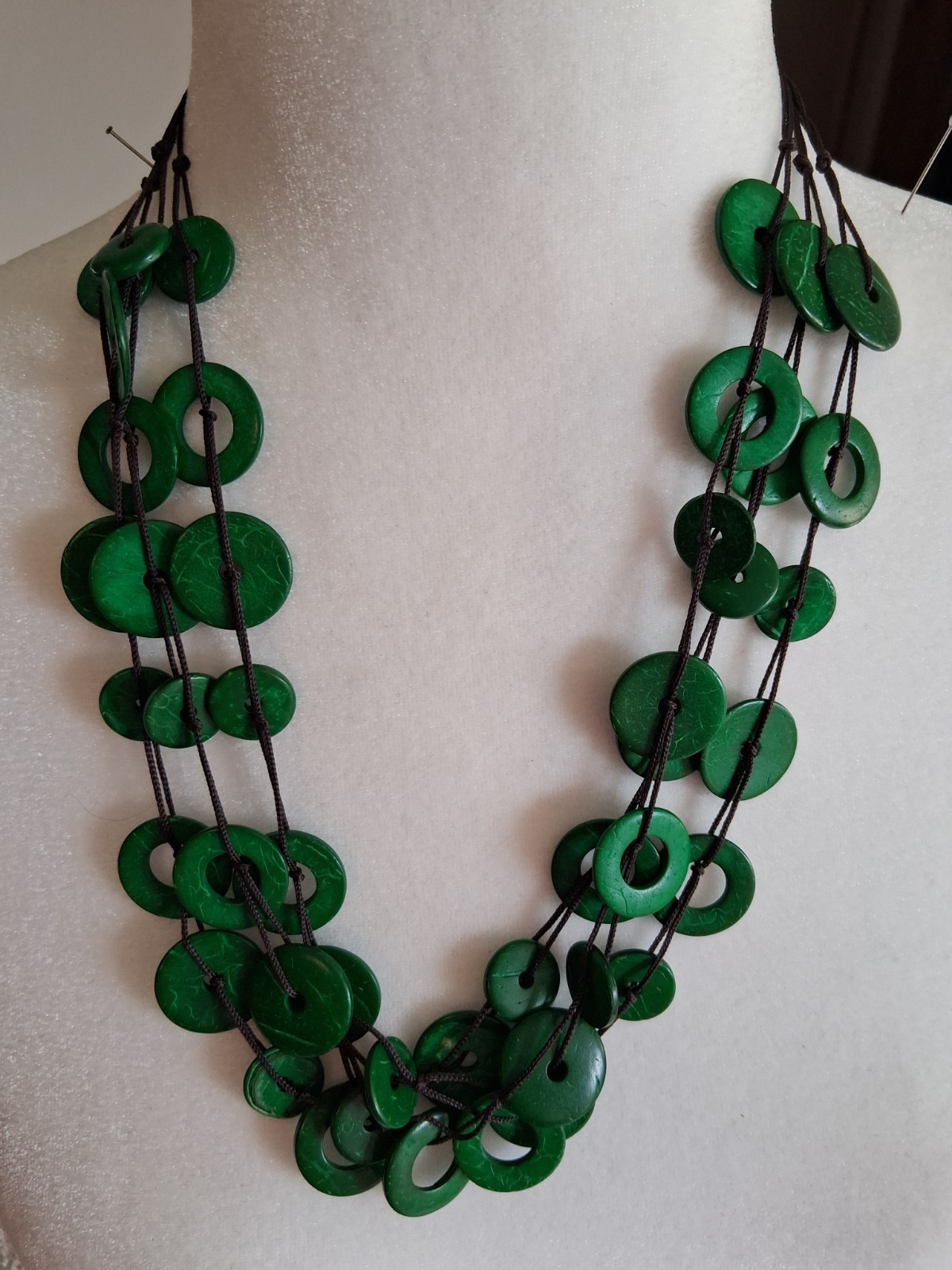 Paparazzi Green Wooden Rings On Black Beaded Cord Necklace