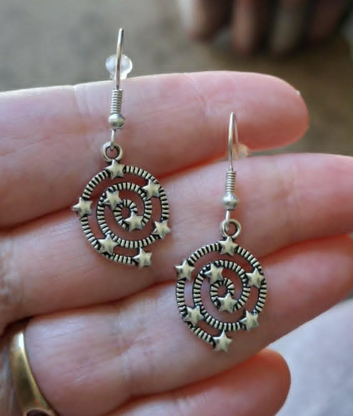 Spiral Stars Circle Drop Dangle Earrings Lobes Goth Alternative Boho Festival