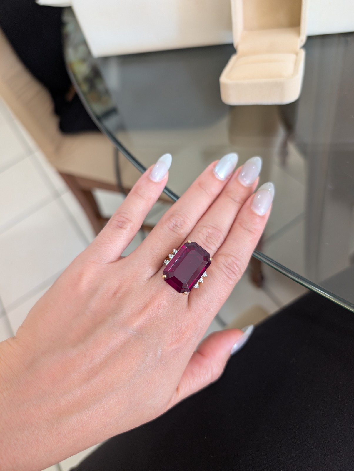 Massive Ruby-Style Red Stone Cocktail Ring 18K GEP Glam Size 8.75