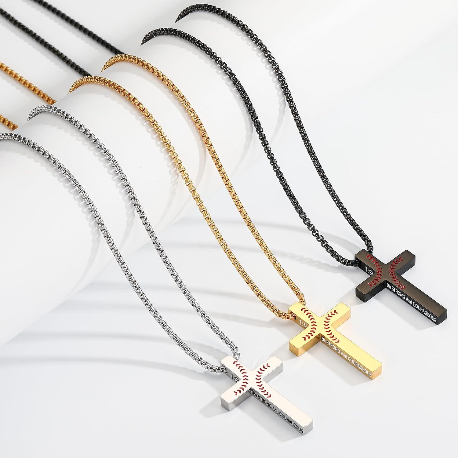 Baseball Bible Verse Cross Necklace for Boys – Gold Stainless Steel Pendant