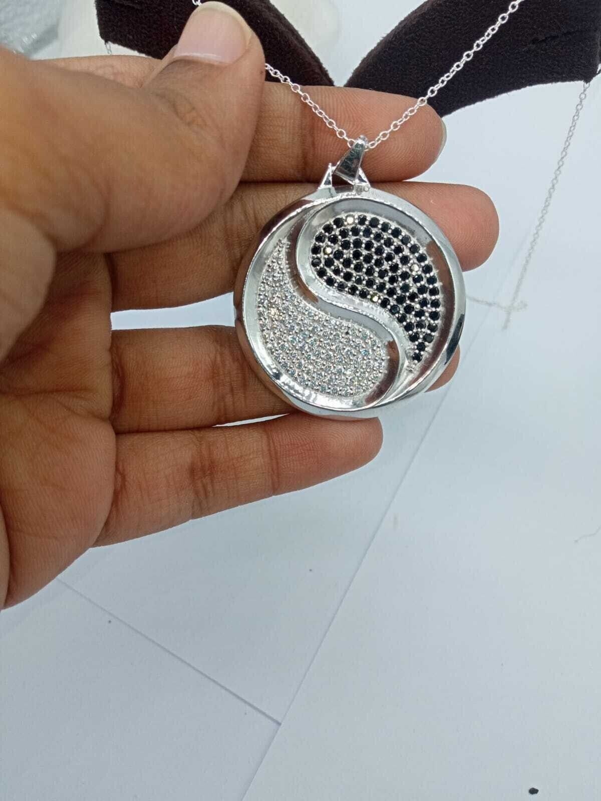 Round Cut Simulated Black Diamond Stunning Unisex Pendant 14K White Gold Plated