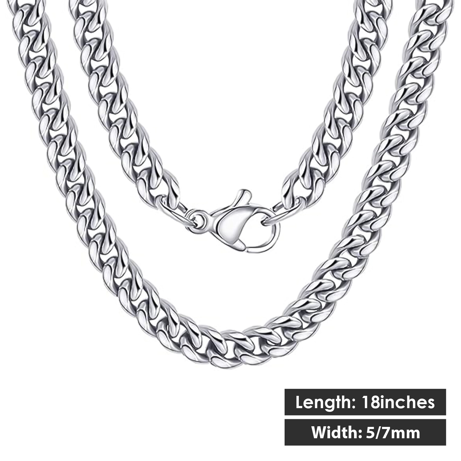 Father’s Day Gifts Stainless Steel Cuban link Chain Necklaces 5mm 7mm 18-24 Inch