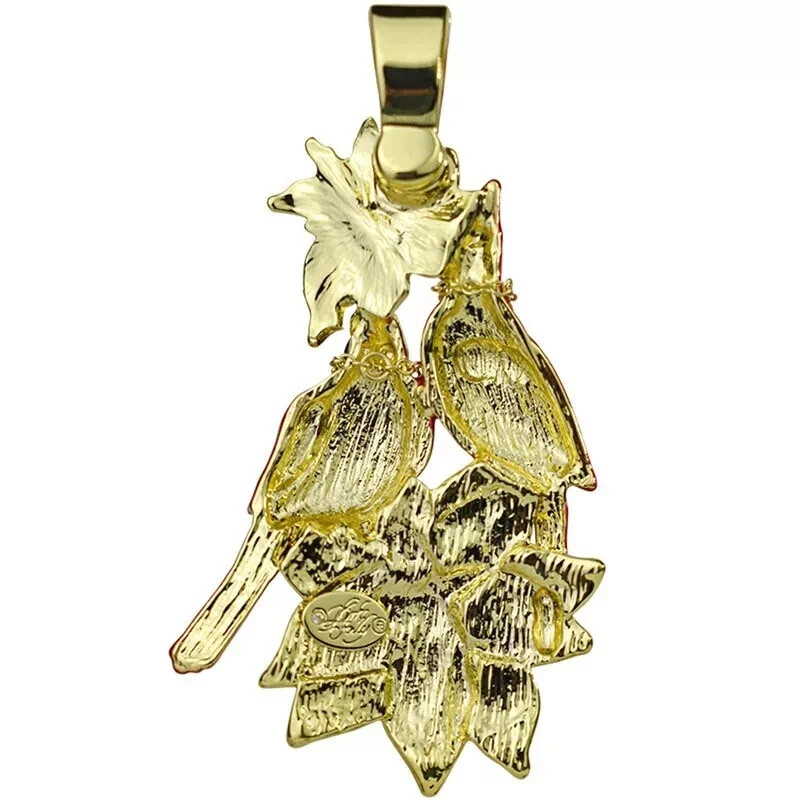 Kirks Folly Cardinal Poinsettia Foldover Pendant Goldtone Hand Enameled #35
