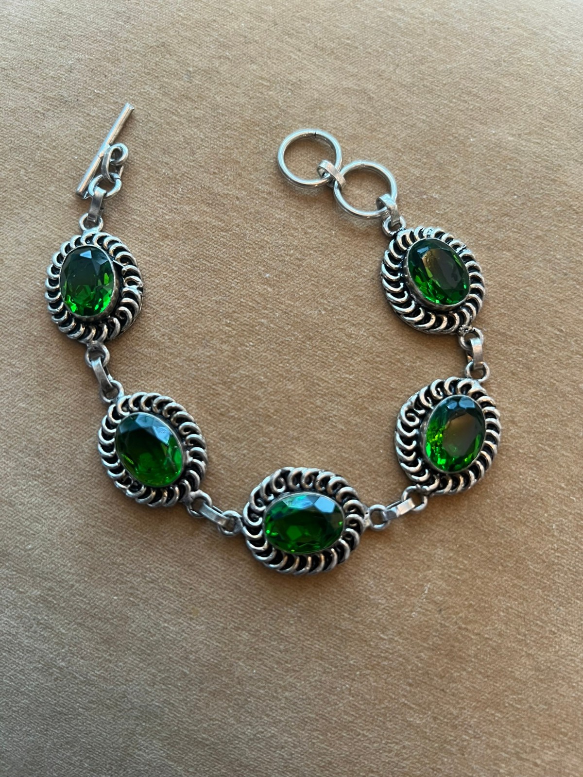 7-8 Inch Peridot Solid 925 Sterling Silver Bracelet