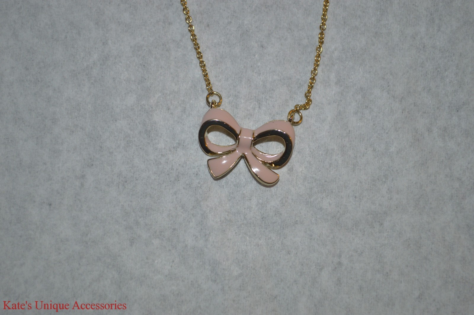 Lovely Gold Tone Chain & Pink Bow Tie Pendant Necklace Great Gift Idea For HER