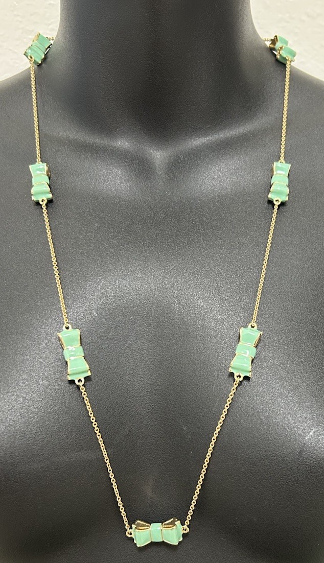 Kate Spade Mint Green Take A Bow Long Scatter Bow Ribbon Necklace EUC Cute!