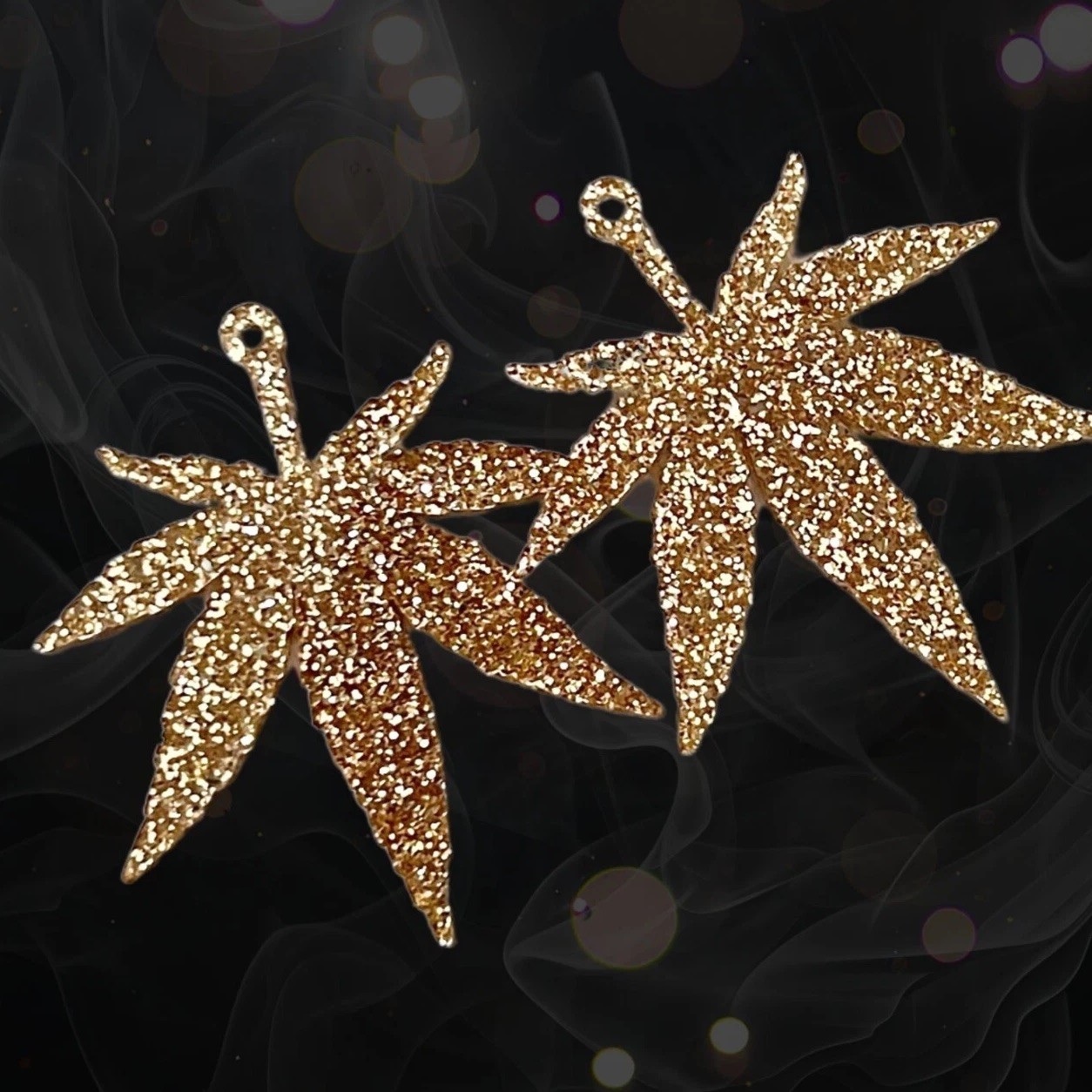 420 Leaf Earrings – Gold Glitter