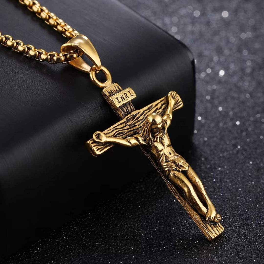Men Stainless Steel Jesus Christ Crucifix Cross Pendant Chain Necklace