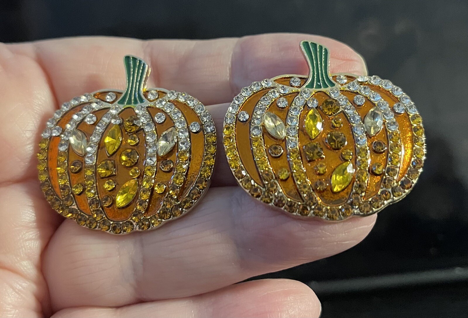 Flashy! Harvest BOLD PUMPKINS! Stud Rhinestone And Crystal Earrings Must See!