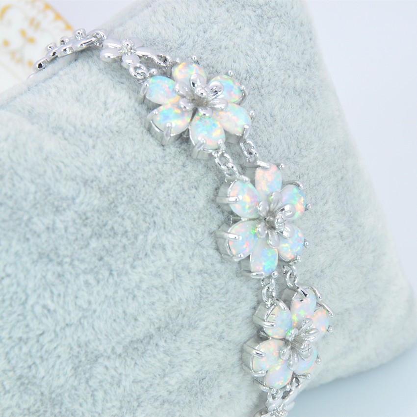 Hawaii White Opal Flower Bracelet Sterling Sliver Jewelry For Women Girls