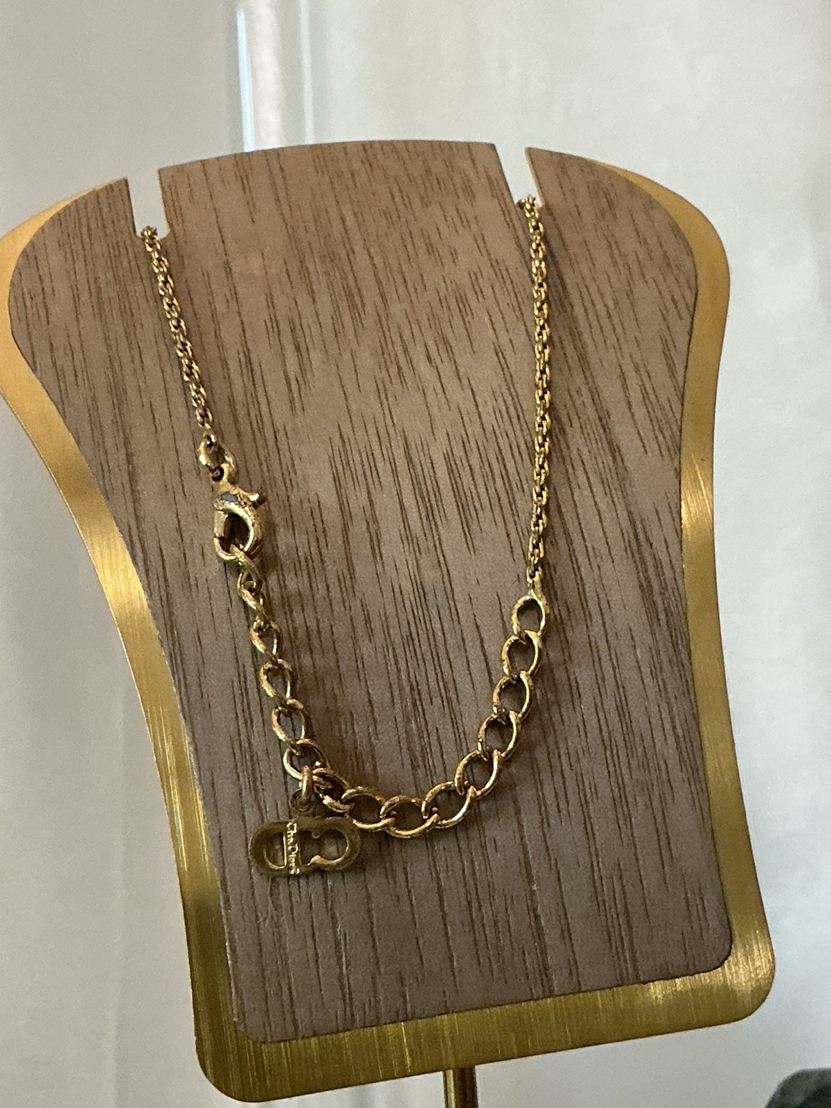 Authentic Dior CD Logo Rhinestone Necklace 17 in Preowned Good