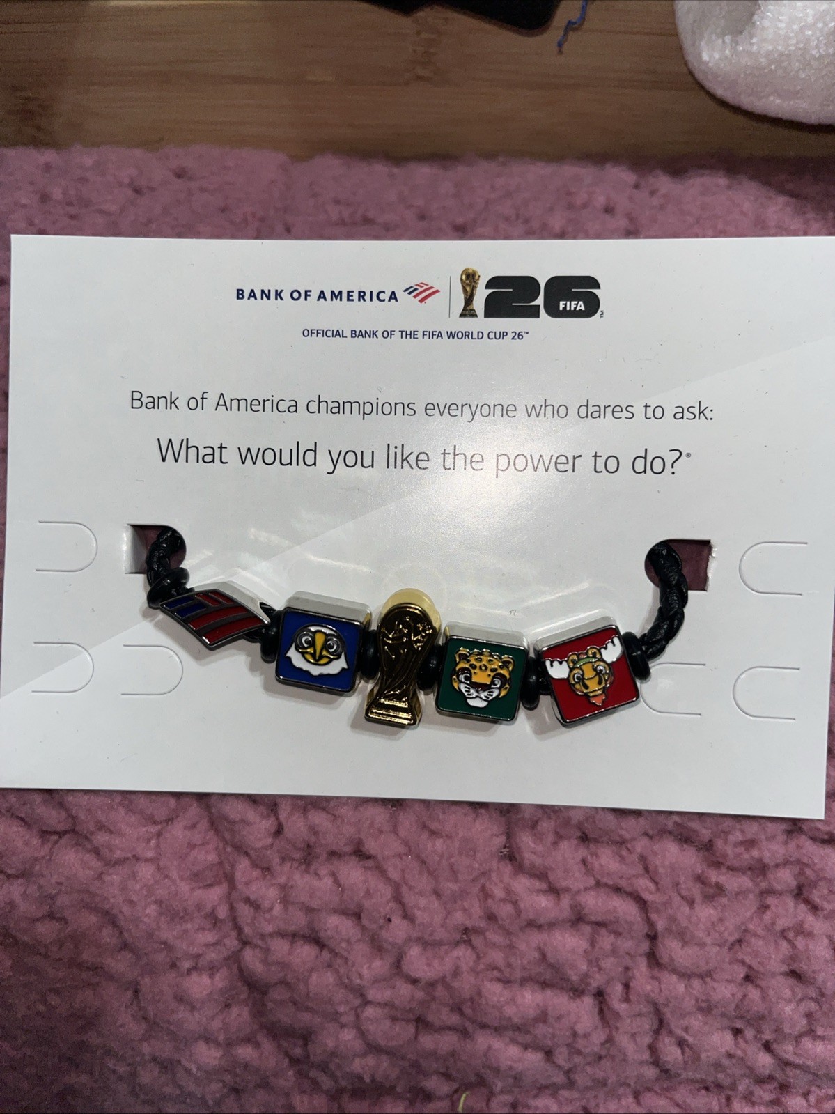 FIFA World Cup 26 Bead Charm Braided Cord Bracelet, Black/Multicolor