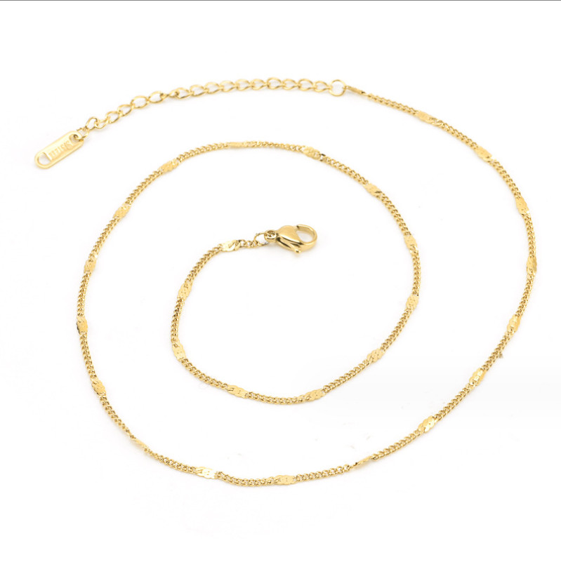 Women 18K Gold Plated Stainless Steel Flat Chain Choker Necklace 16-18″ PE11