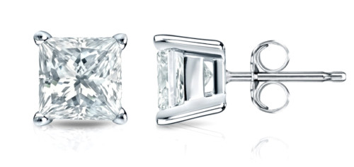 Sterling Silver Princess Cut Stud Earrings Cubic Zirconia 6mm Silver Round CZ