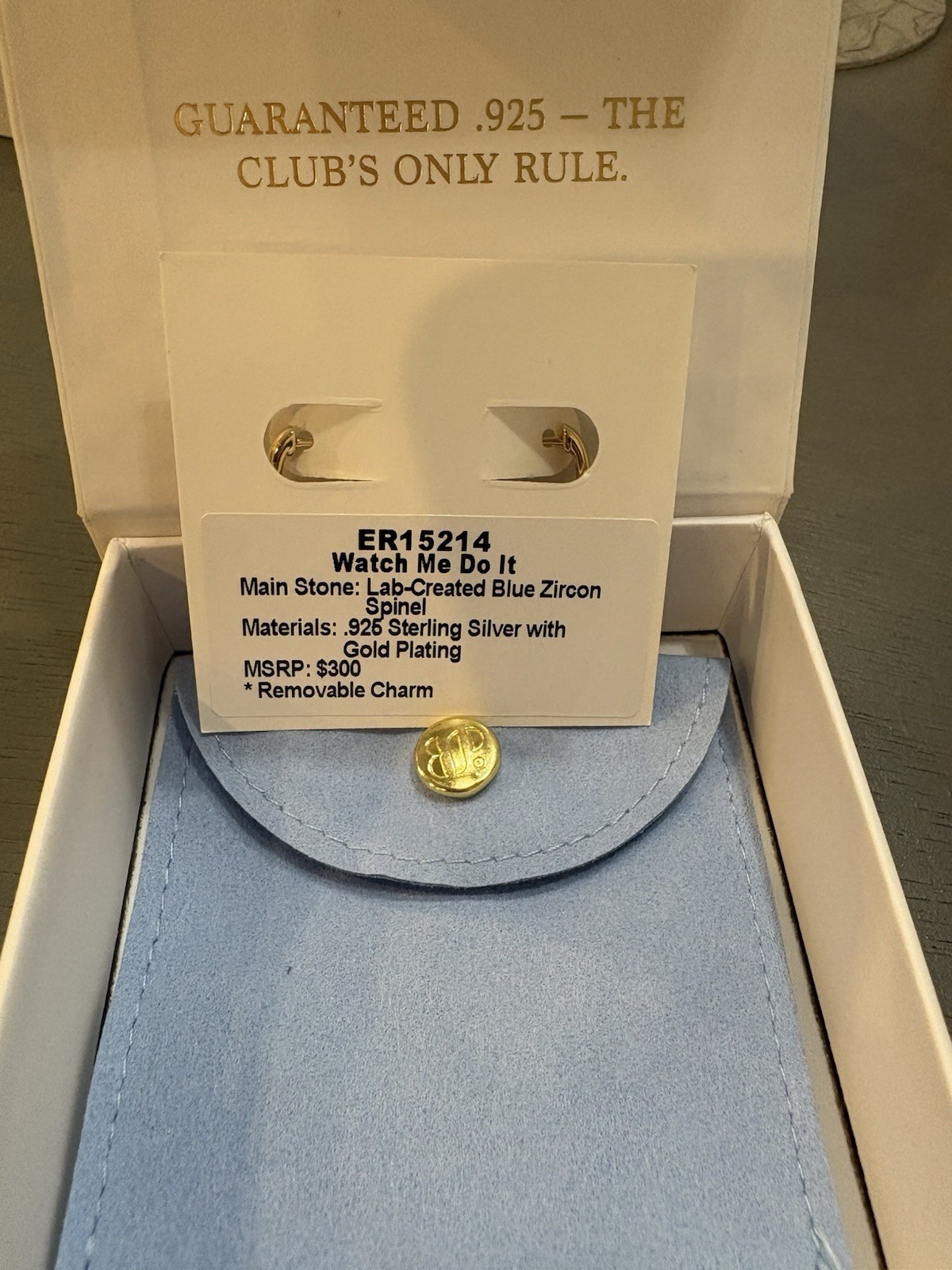 BP ER15214 925 Gold Plated Hinged Hoop Earrings Blue Lab Zircon Charm