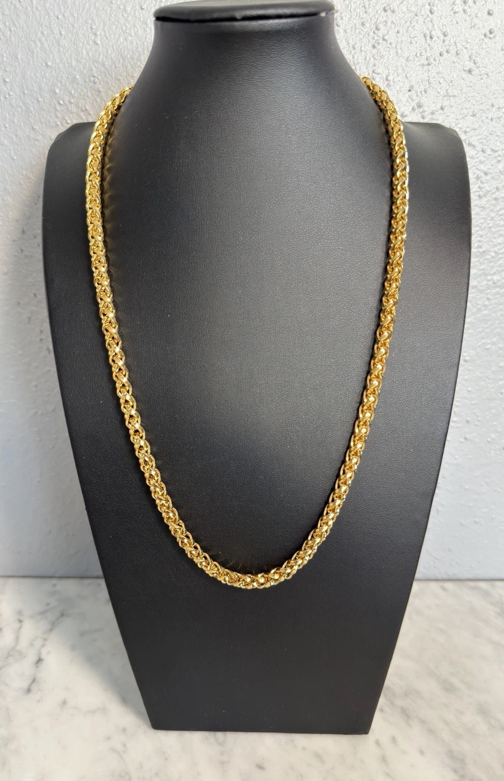 Unsigned Heavy Gold Tone Chunky Wheat Link Chain Necklace 24″ x 6mm