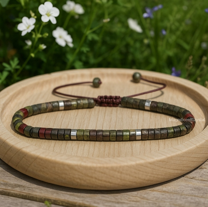 Bloodstone Bracelet Tube Bead Stone Jewelry Healing Energy Women Men Gifts