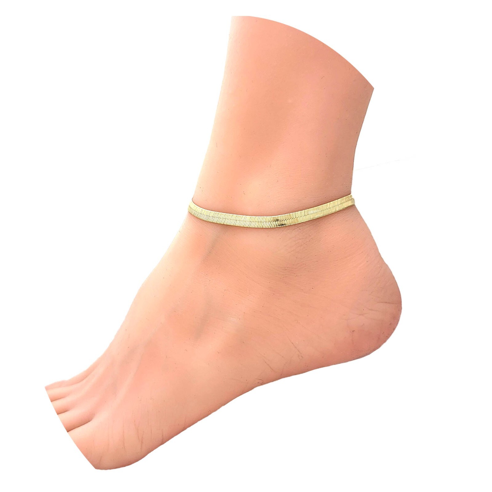 Ankle Bracelet for Women Flat Herringbone Chain Anklet 9″,10″,11″,12″ Small-Plus