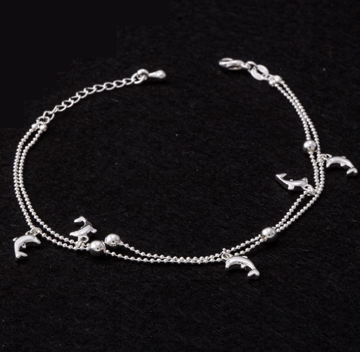 Pretty Dolphin Charm anklet bracelet ankle chain Silver charms Gift Beach