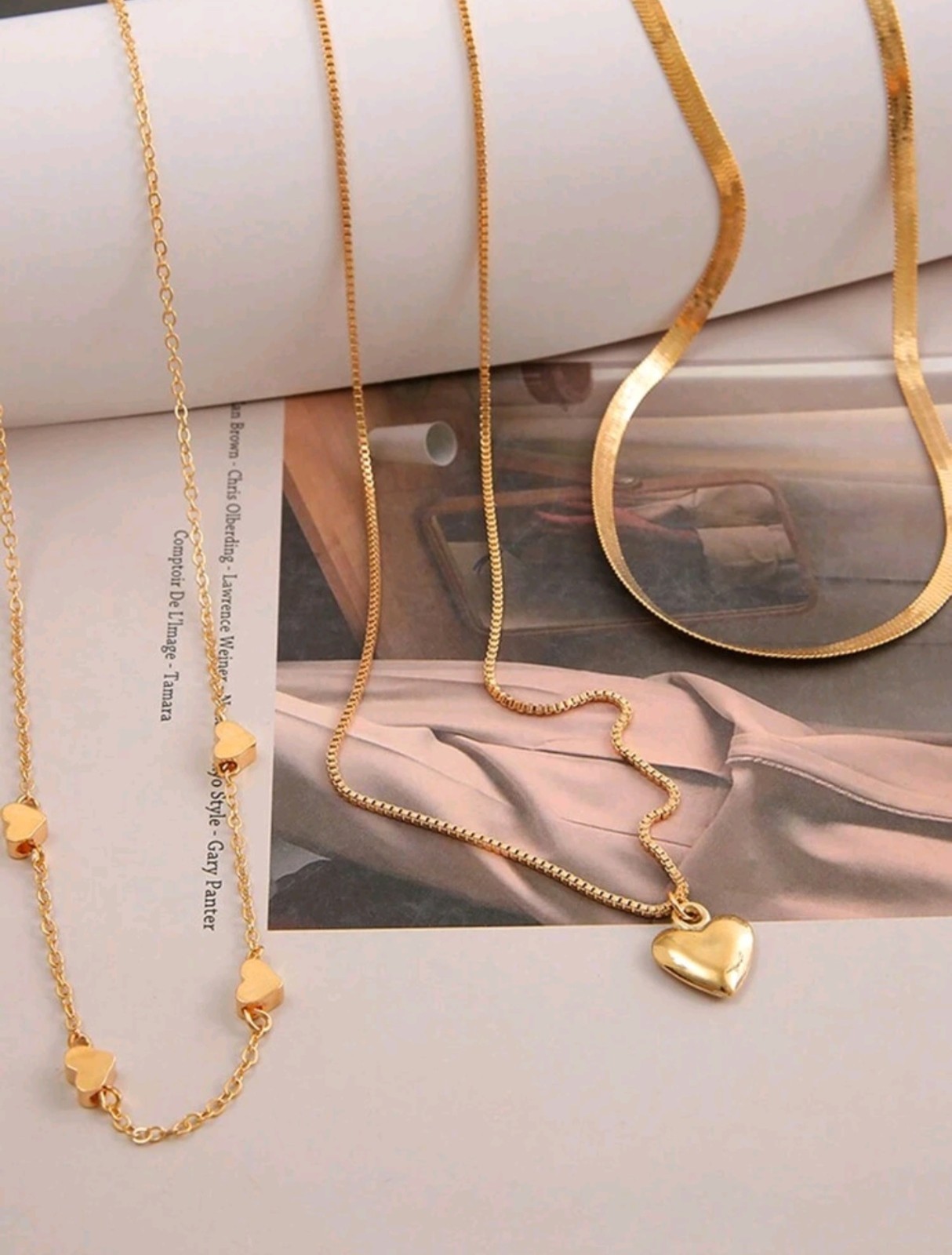 Women’s Gold Plated Heart Pendant Multi- Layered Necklace 3pc Detachable