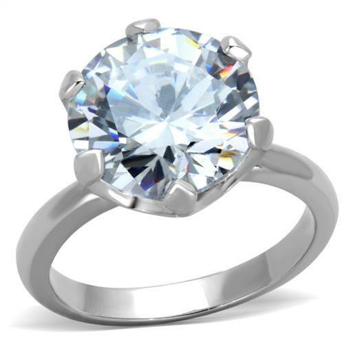 TK1823 – High polished (no plating) Stainless Steel Ring with AAA Grade CZ in
