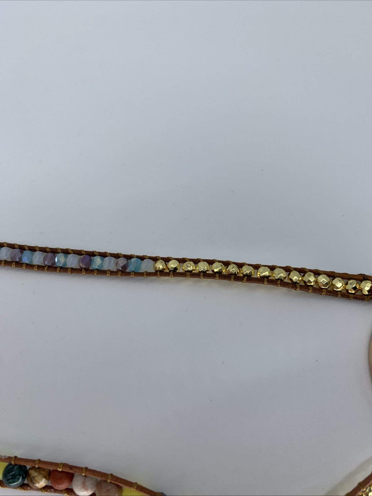 Handmade Beaded Leather Wrap Necklace Bohemian Style. See Photos Flaw In Pendent