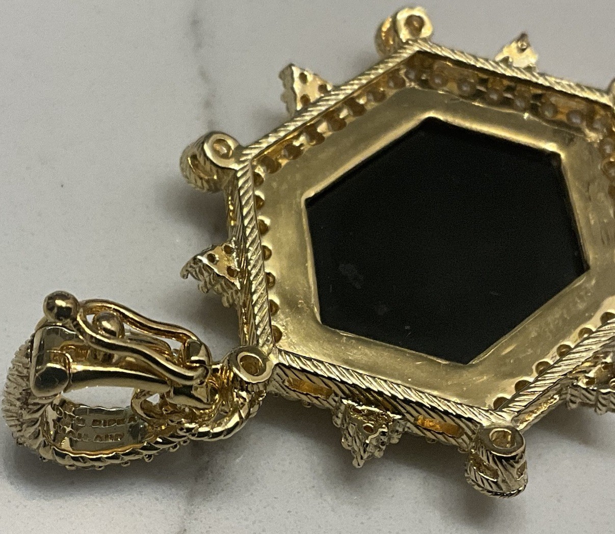 Judith Ripka Black Onyx Diamonique 14K Gold Clad Hexagon Enhancer Pendant