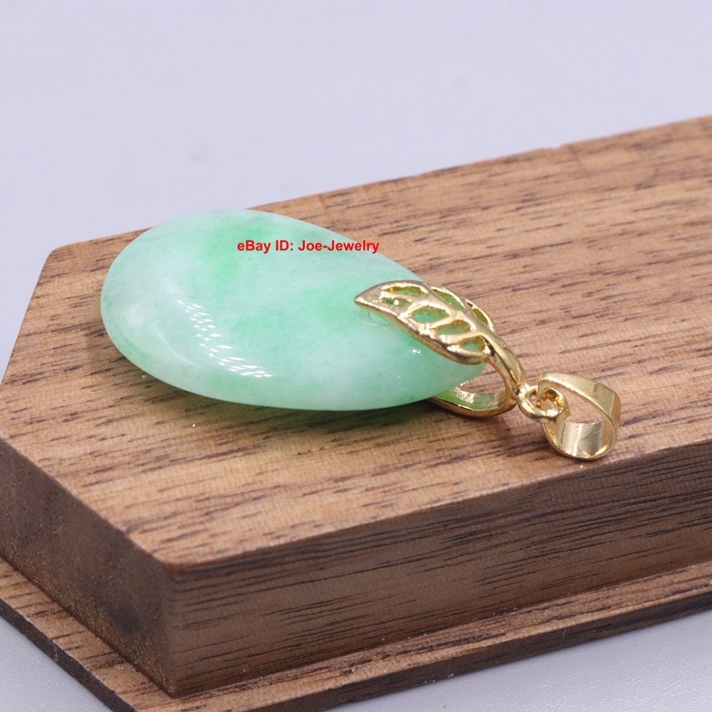 New Arrival Gold Plated Alloy Heated Green Jade Oval Pendant 1.30inch H